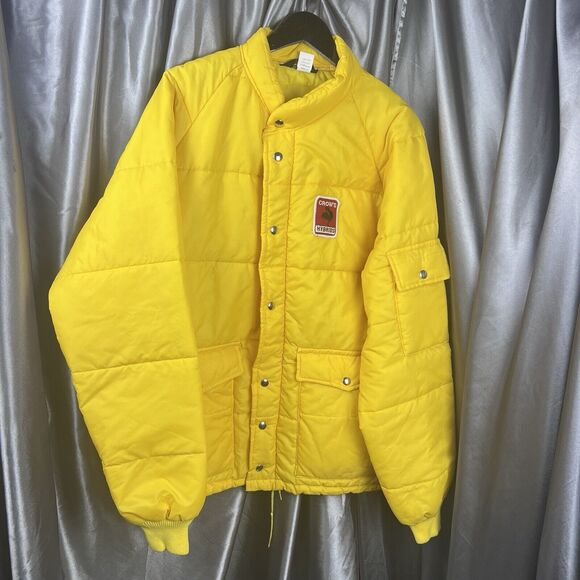 Vintage Swingster Racing Jacket Mens XL Crows Hybrids Yellow 70s Puffer Coat USA - Picture 15 of 16
